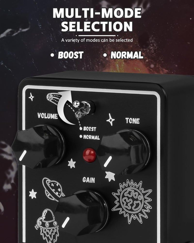 STRICH TUBE SOUL Tube Overdrive Distortion Pedal for Electric Guitar, Compact Mini Single Unit, True Bypass, 3 Control Knobs, Volume, Tone, Gain, Dual Modes, Boost, Normal, 9V DC, Black and White - Image 3